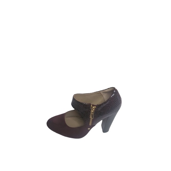 Isola Block Heels Women Sz 6.5M Burgandy Suede Zip‎ Up Designer Office Workwear - Picture 1 of 6